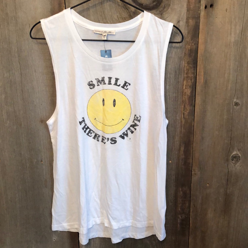 Express White Smile Wine Graphic Muscle Tank Small